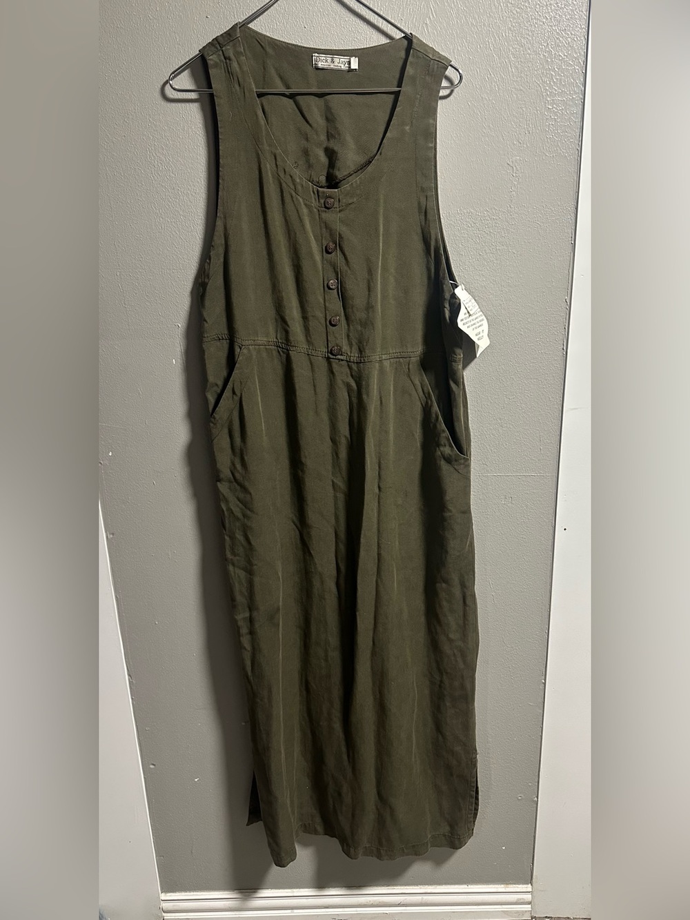 Dick & Jayne Olive Green Sleeveless Button Front tencel Dress-L